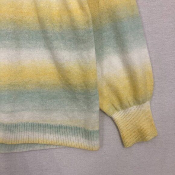 LOFT Yellow Blue Striped Crew Neck Soft Cozy Wool Blend Sweater Large - Picture 4 of 10